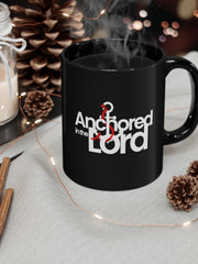 Load image into Gallery viewer, Anchored in the Lord - Black mug 11oz