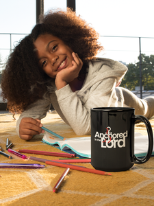 Anchored in the Lord - Black Mug 15oz