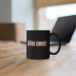 Load image into Gallery viewer, Powered by Jesus Christ - Black mug 11oz
