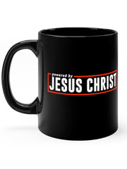 Load image into Gallery viewer, Powered by Jesus Christ - Black mug 11oz
