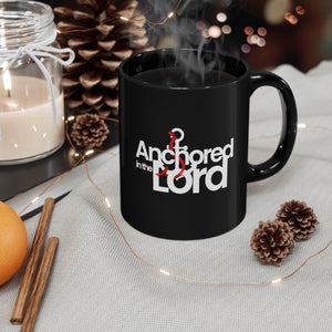 Anchored in the Lord - Black mug 11oz