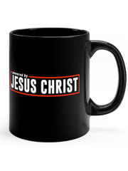 Load image into Gallery viewer, Powered by Jesus Christ - Black mug 11oz
